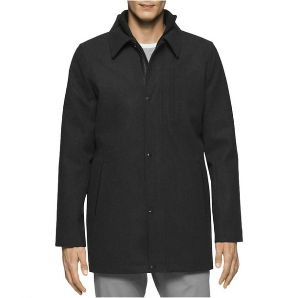 Calvin Klein - Gabardina en capas para hombre, color negro, grande Calvin Klein Gabardina