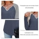 thumbnail image 5 of Camisa de Mujer Cuello en V Contraste Color Manga Larga Top Camiseta Interior Poliéster para Otoño Invierno Azul XXL, 5 of 6