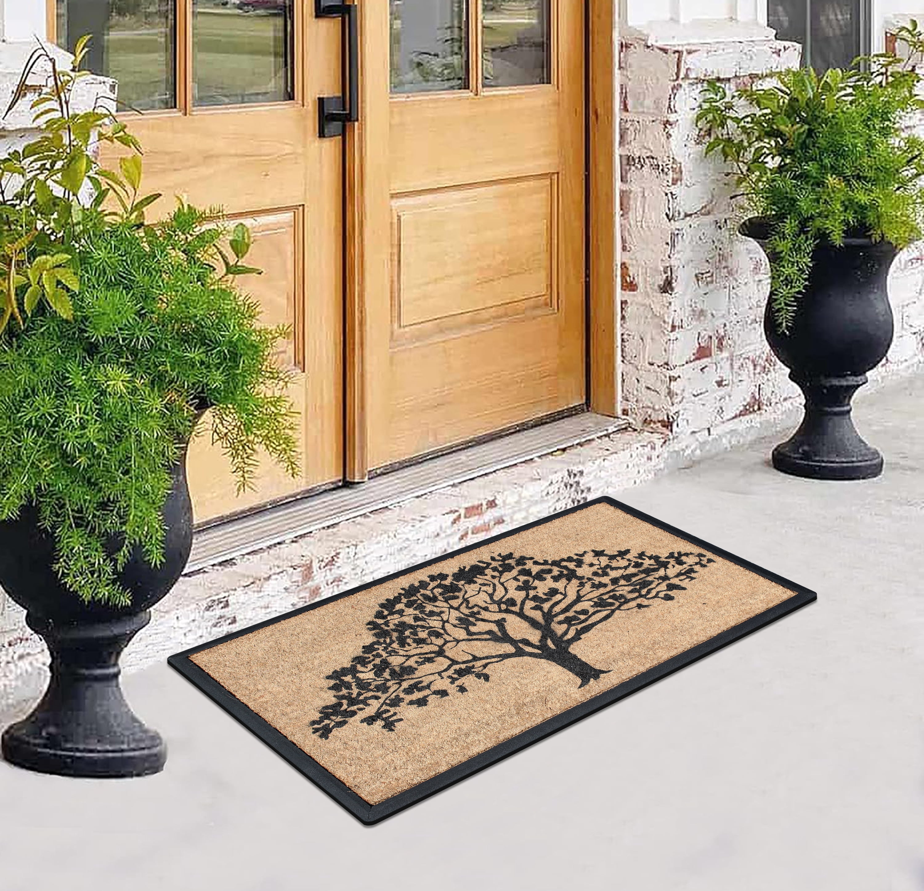 A1HC First Impression Hand-Crafted Rubber Coir Life of Tree Double Door Mat, 30"X48"