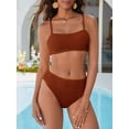 thumbnail image 5 of ANRABESS Tummy Control 2 Piece Swimsuits for Women High Waisted Bikini Sets Ribbed Textured Bathing Suits Beach Swimwear Red Brown S, 5 of 10