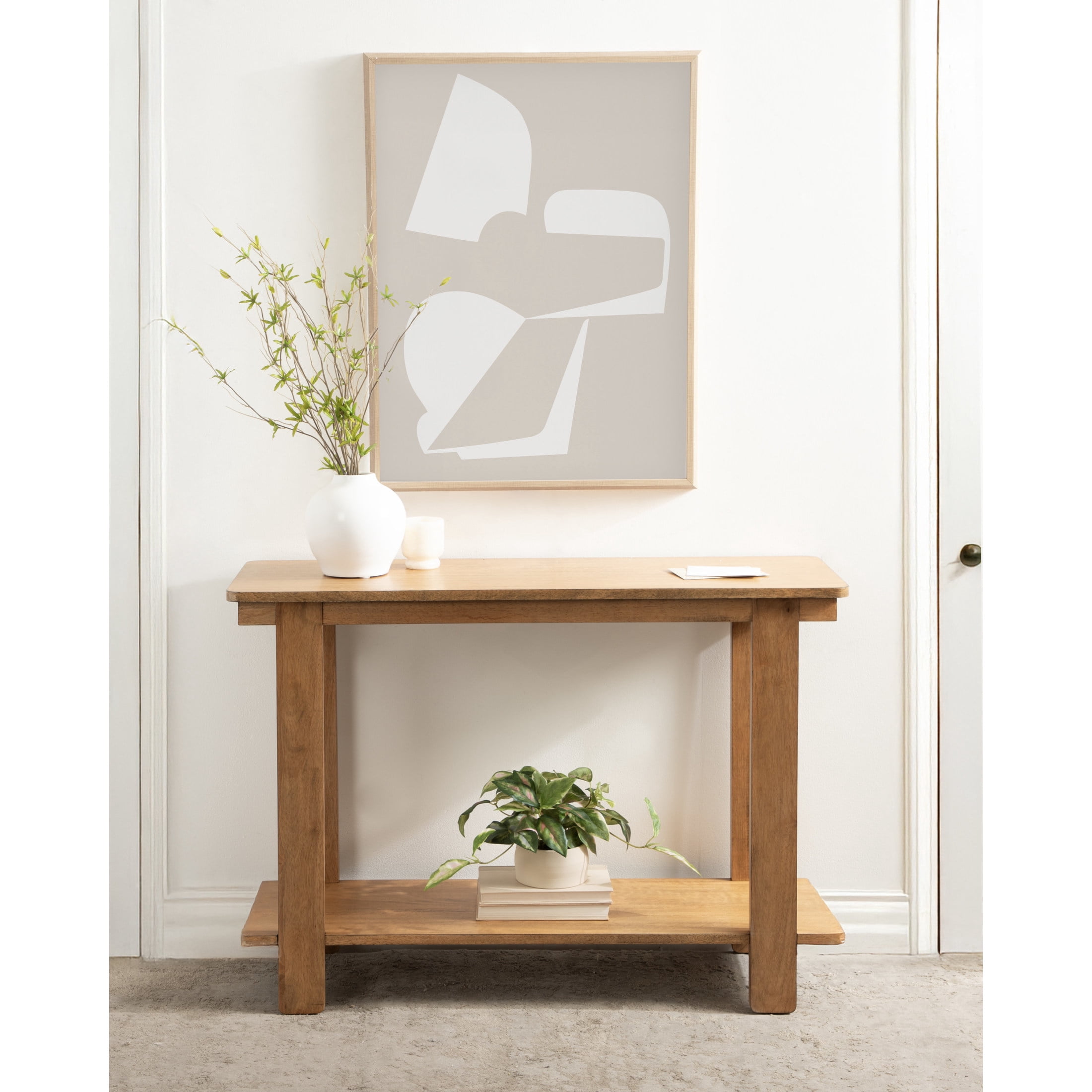 Kate and Laurel Foxford Tiered Rectangle Console Table, 42 x 14 x 30, Natural Brown, Transitional Two-Tier Wood Entryway Table with Storage for Use as Living Room Behind Couch Table