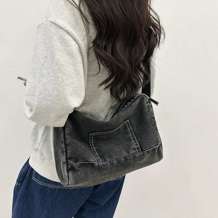 LinYooLi Denim Shoulder Bag Adjustable Strap Jean Trendy Hobo Bag Vintage Satchel Purse Everyday Purse for Women and Girls
