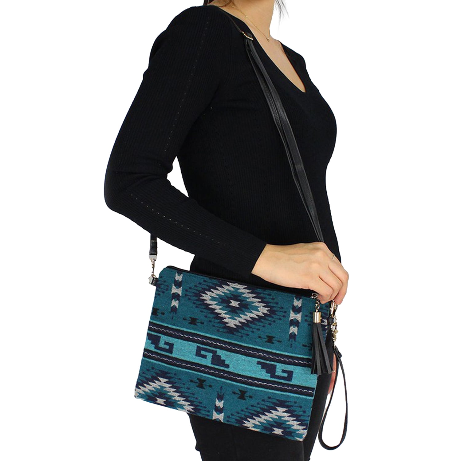 PacificPlex Womens Western Native American Saddle Blanket Crossbody Clutch Bag Purse, Teal