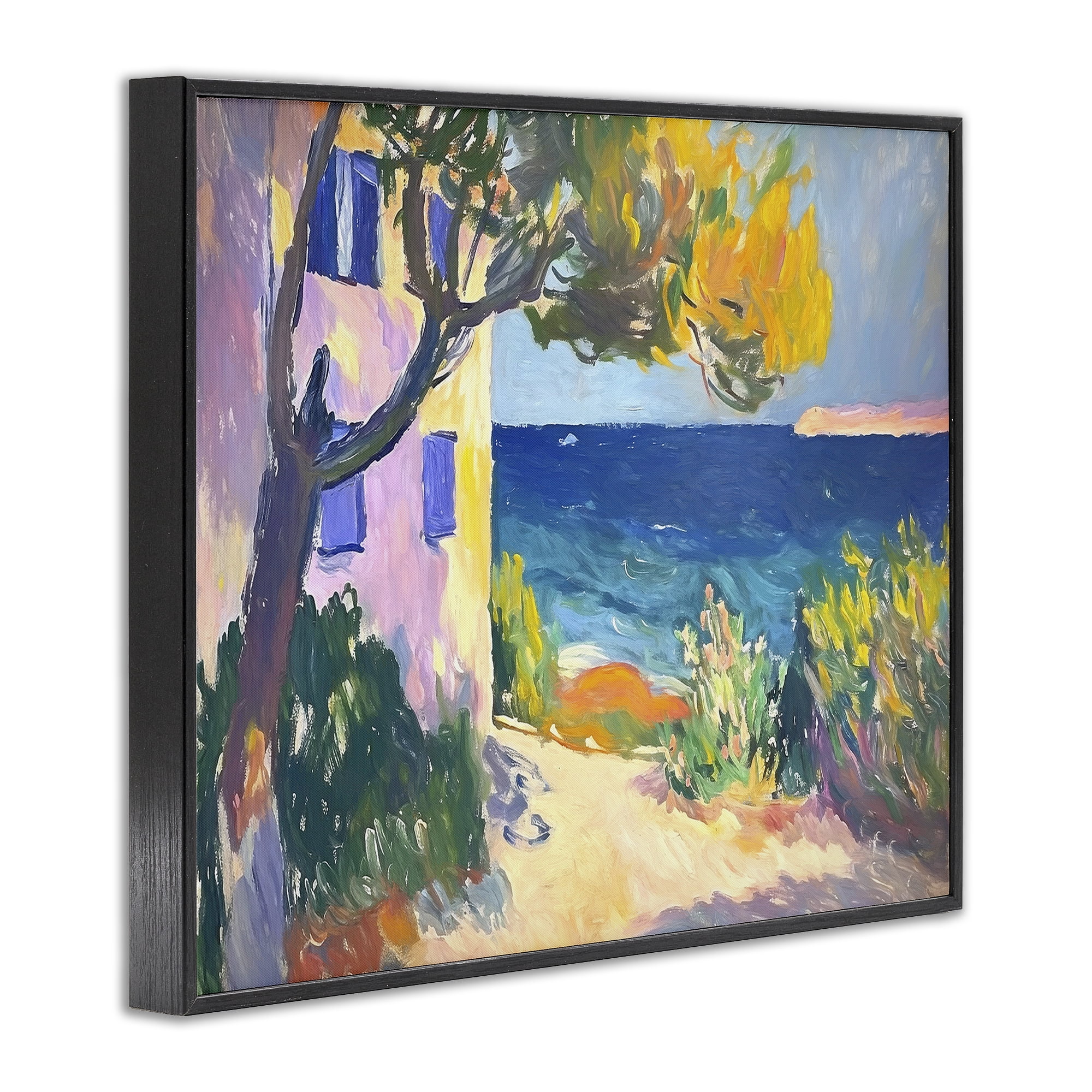 Stupell Industries House On Coastline Coastal Painting Black Framed Art Print Wall Art, 30 x 24