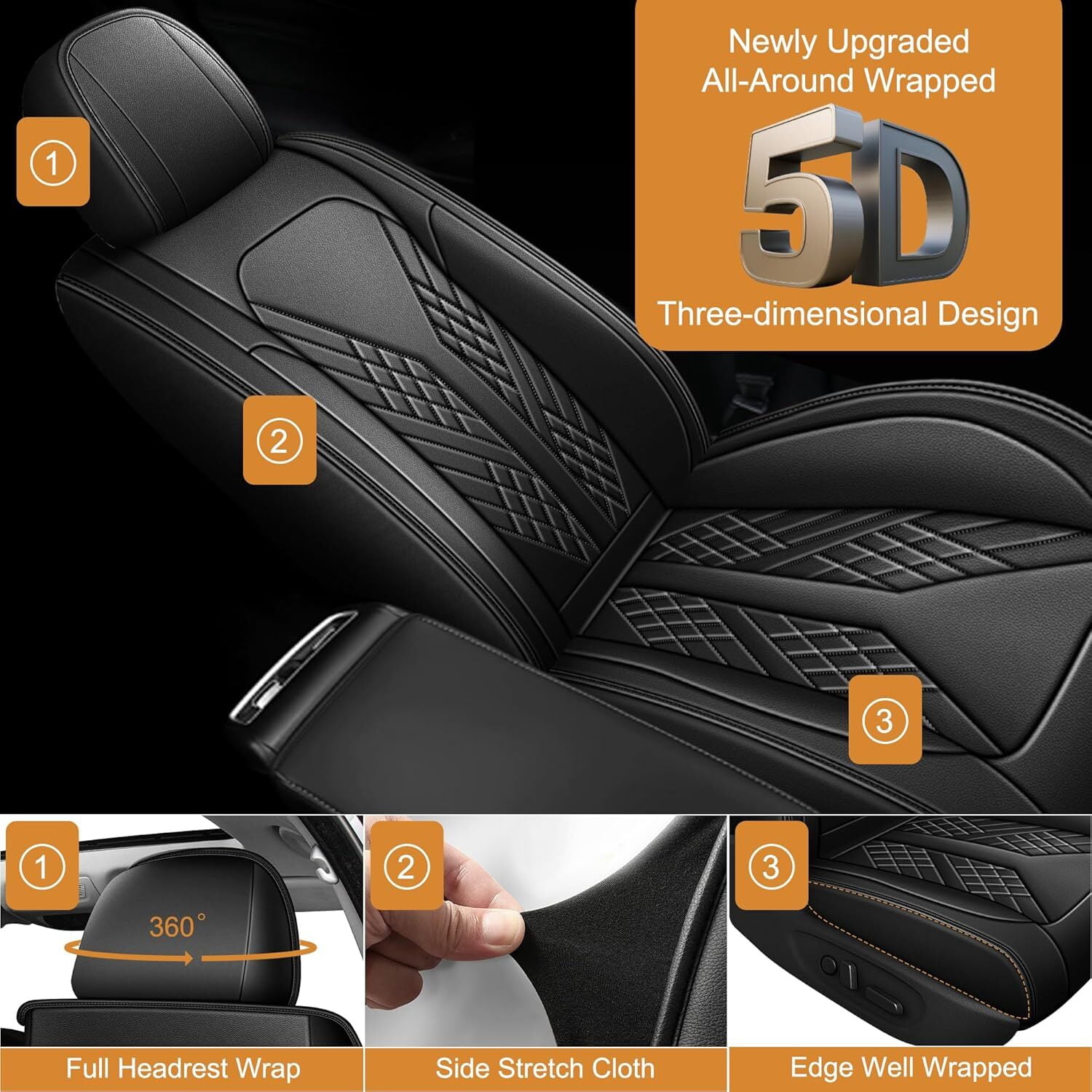 HQBQBUG Car Seat Cover Fit for Toyota Camry 2002-2025 2026 Premium Leather Luxury Car Seat Protector,Comfort Full Coverage Automotive Seat Covers Black,Front Set(2 Seats)