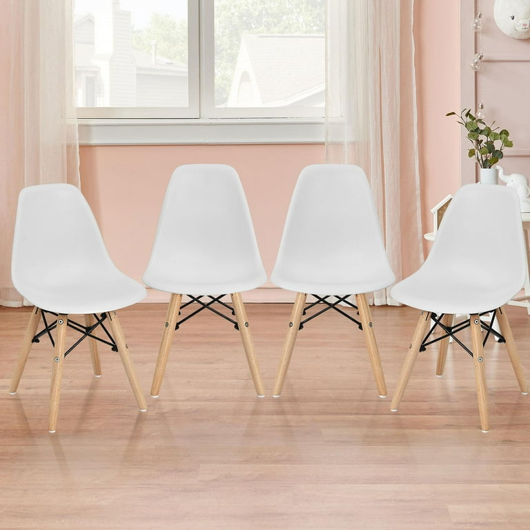 Giantex 4 Pcs Kids Chair Toddler Chair w Wood Legs Curved Backrest Wire Steel Base Mid Century Chair Set for Home School Nursery Indoor