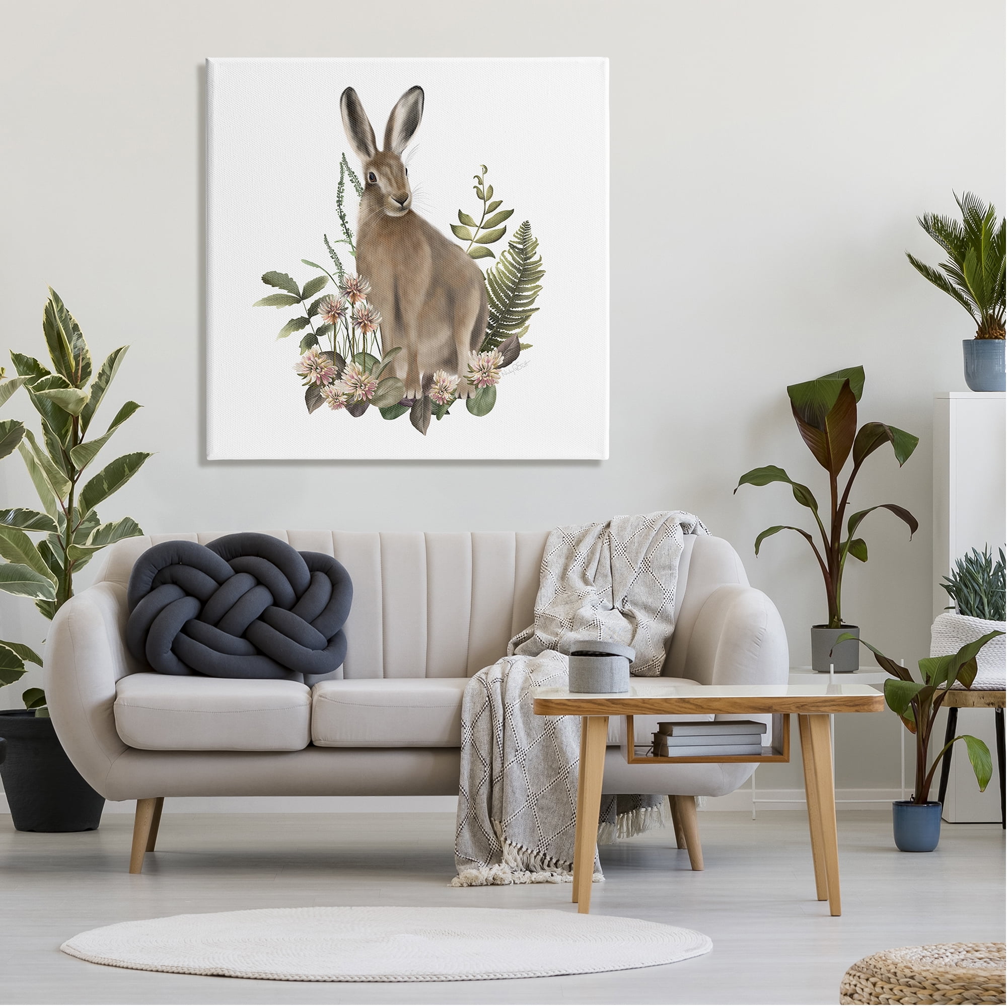 Stupell Industries Floral Bramble Hare Animals & Insects Painting Gallery Wrapped Canvas Art Print Wall Art, 36 x 36