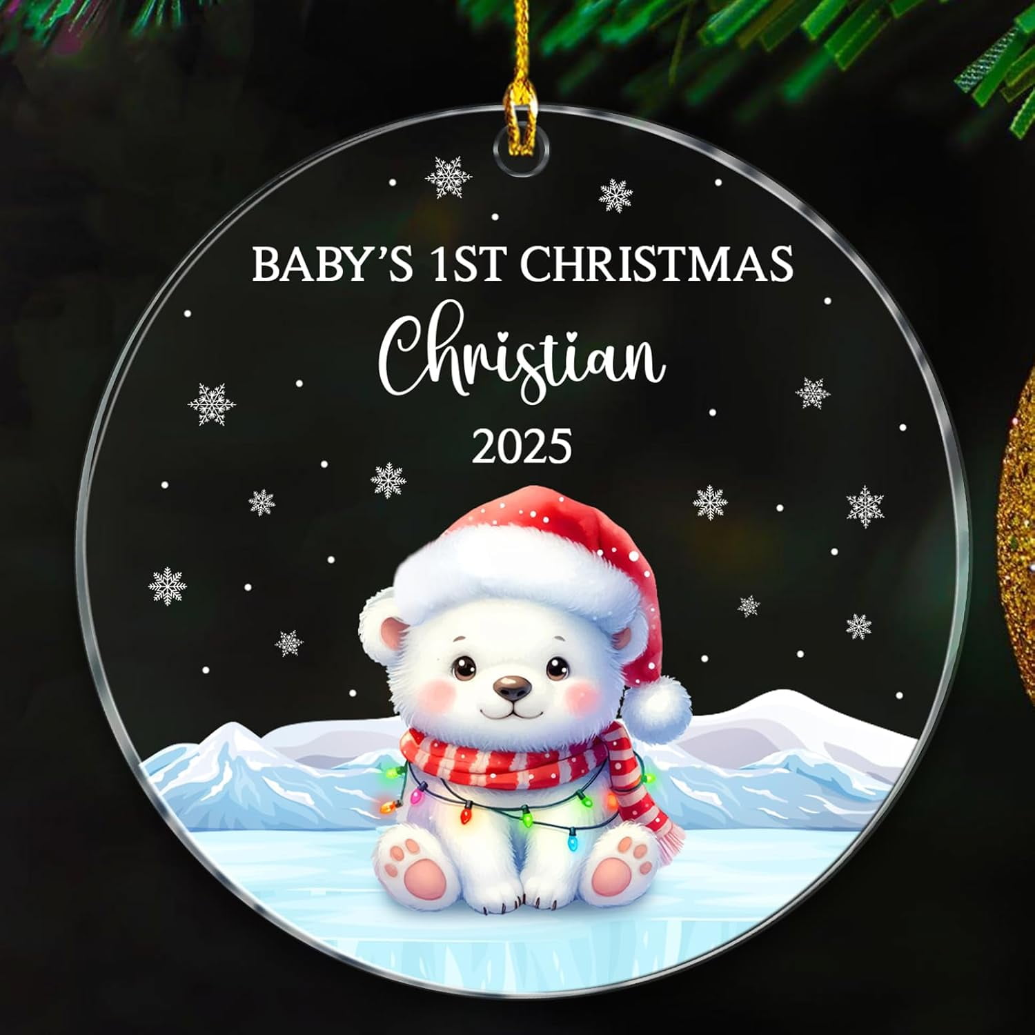 Polar Bear Baby's First Christmas Ornament Gift for Baby Kids Children, Custom Name Baby Polar Bear Ornaments Decor, Polar Bear Baby's 1st Xmas Ornaments, New Baby Keepsake Xmas Ornament