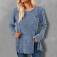 thumbnail image 2 of Annhoo Knitted Tops for Women Long Sleeve Round Neck Tunics Fall Fashion Side Slit Button Undershirts, 2 of 4