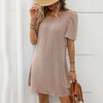thumbnail image 2 of Staron Robe d'Été pour Femmes Mode Ample à Manches Courtes Printemps Robe Soleil Unie Manches Bouffantes Col Rond Ligne A Robes de Vacances, 2 of 7