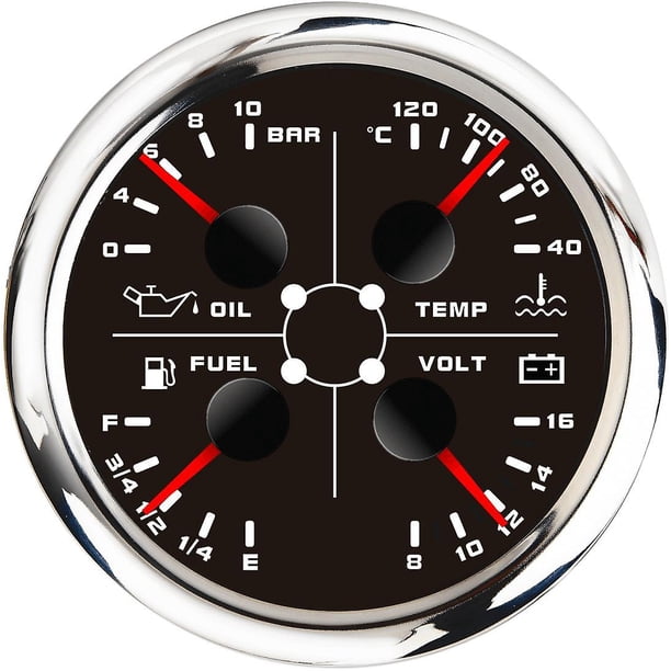 New 4 In 1 85mm Multi-function Gauge 0-150 Psi Oil Press Water Temp Fuel Level 0-190 Ohm/240-33 Ohm Voltmeter 8-16v