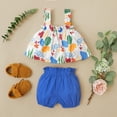 thumbnail image 3 of 2T Baby Girl Clothes Baby Girl Outfits Sleeveless Suspender Floral Tops Shorts Set 2-3T Baby Girl Summer Outfits Blue, 3 of 7