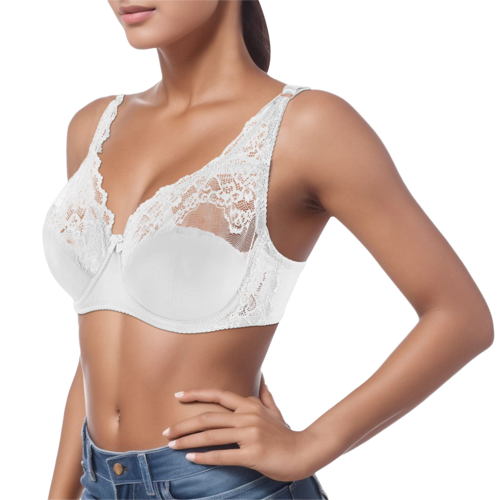 PEASKJP Lace Bra for Women Full Coverage Underwire Lifting Lace Bra for  Heavy Breast, Beige M