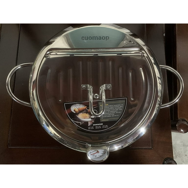 cuomaop,deep Fryer Pot,304 Stainless Steel with Temperature Control and Lid  Japanese Style Tempura Fryer Pan Uncoated Fryer Diameter: 9.4