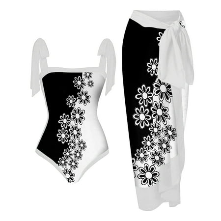 

HHei_K Women s Fashion Retro Printed Conservative One-piece Beach Dress Set (2 Piece Set With Bra Pads And No Steel Bra)