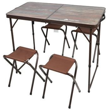 Ozark Trail Durable Steel and Aluminum Table and Stools, Open Dims 19.29" x 24.6", Brown