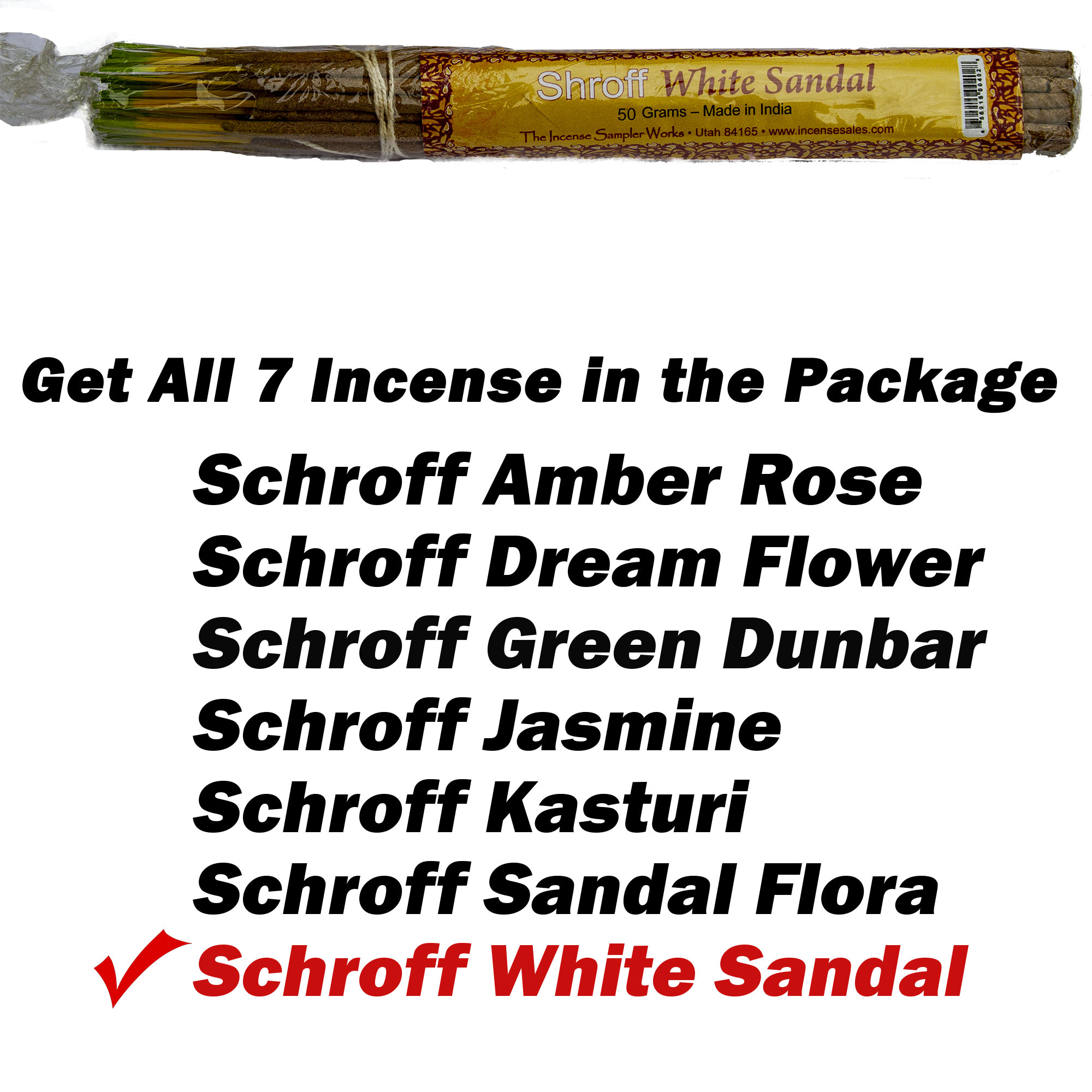 Shroff Incense Combo Pack - 7 Scents - Amber Rose - Dream Flower - Green Dunbar - Jasmin 1940 - Kasturi - Sandal Flora - White Sandal