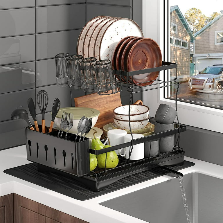 Stainless Steel Sink Dish Drying Rack With Drainboard Countertop Dish Rack