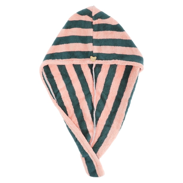 Toalla de secado para el cabello de mujer transpirable de rayas 1 pieza para baño vacaciones de terciopelo coral rosa, azul marino