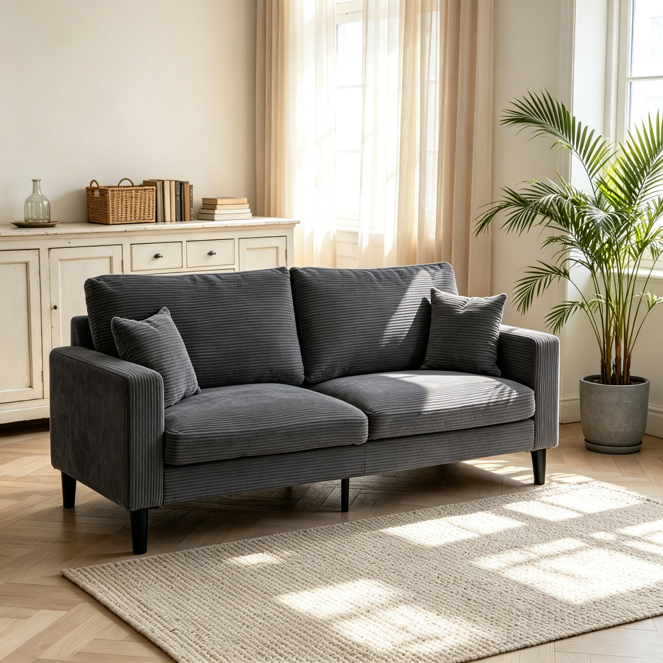 Anpport Corduroy Sofa, 74.8" Deepseat Loveseat for Living Room, Dark Gray