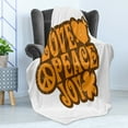 thumbnail image 4 of 1970s Soft Flannel Fleece Throw Blanket, Grunge Effect Love Peace Joy Words with Heart Flower Monochrome, Cozy Plush for Indoor and Outdoor Use, 70" x 90", Pale Orange Dark Orange, by Ambesonne, 4 of 5