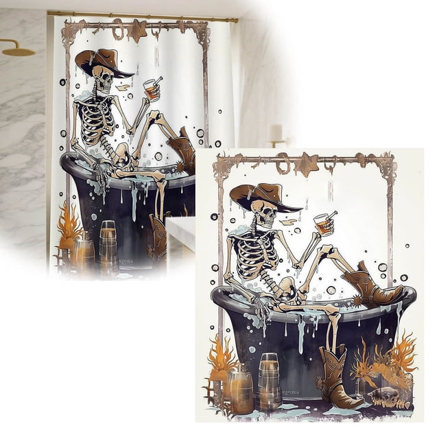 Fabric Shower Curtain Liner Polyester Reinforced Rustproof Halloween Design Water Resistant Machine Washable for Bathroom Tub Enclosure