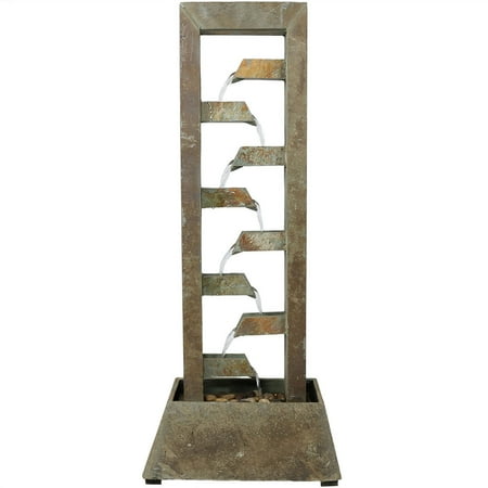 Sunnydaze Stacked Slate Freestanding Garden Water Fountain, 49 Inch