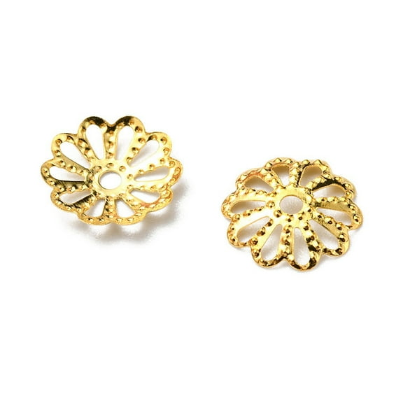 500 pc Iron Flower Bead Caps Multi-Petal Golden 9x1.5mm Hole: 1mm