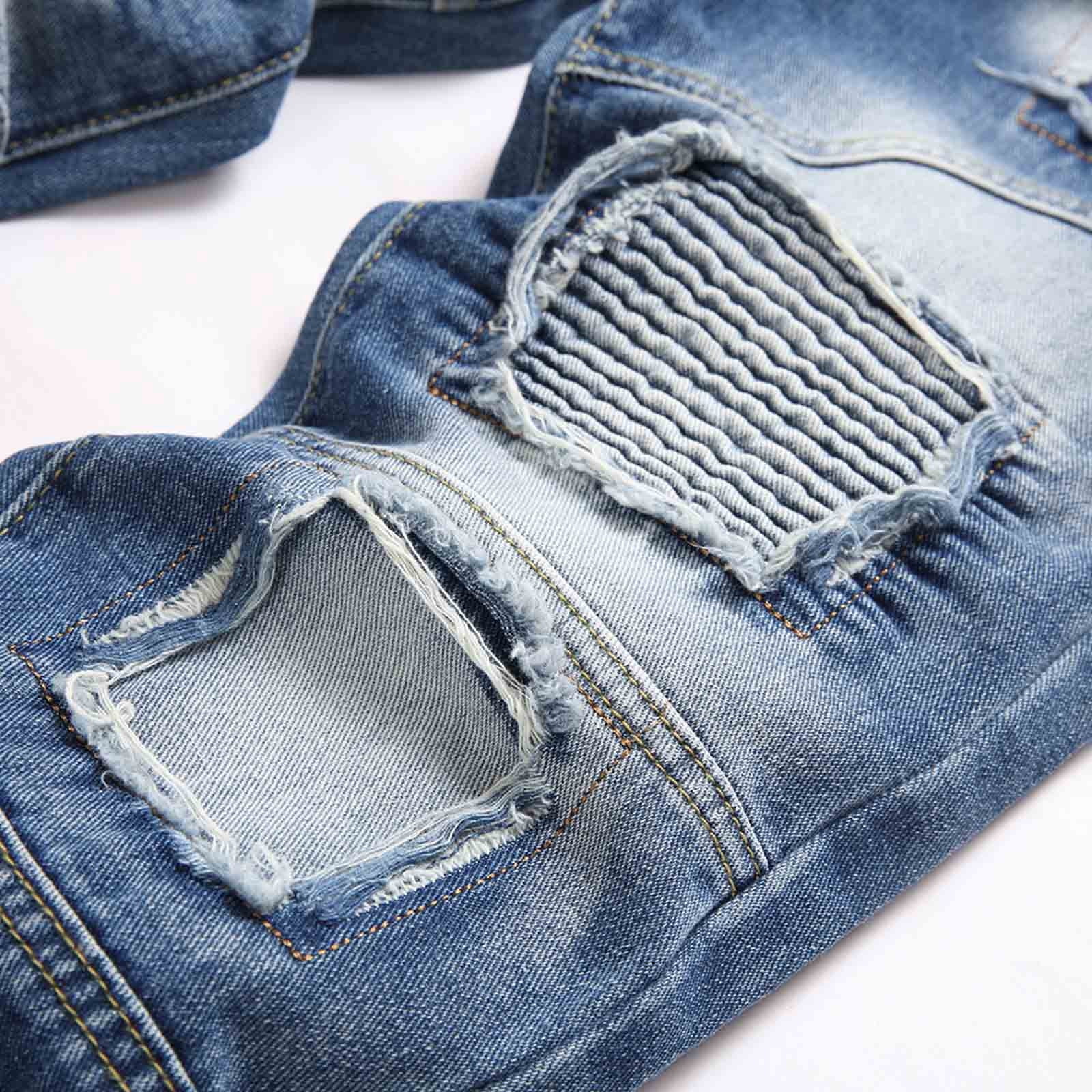 Wdgfv Boys' Jeans Boys Pants Distressed Jeans High Street Fashion Casual Trousers for Kids Comfortable Stretch Denim Wear Spring Autumn Blue 10-13 Years