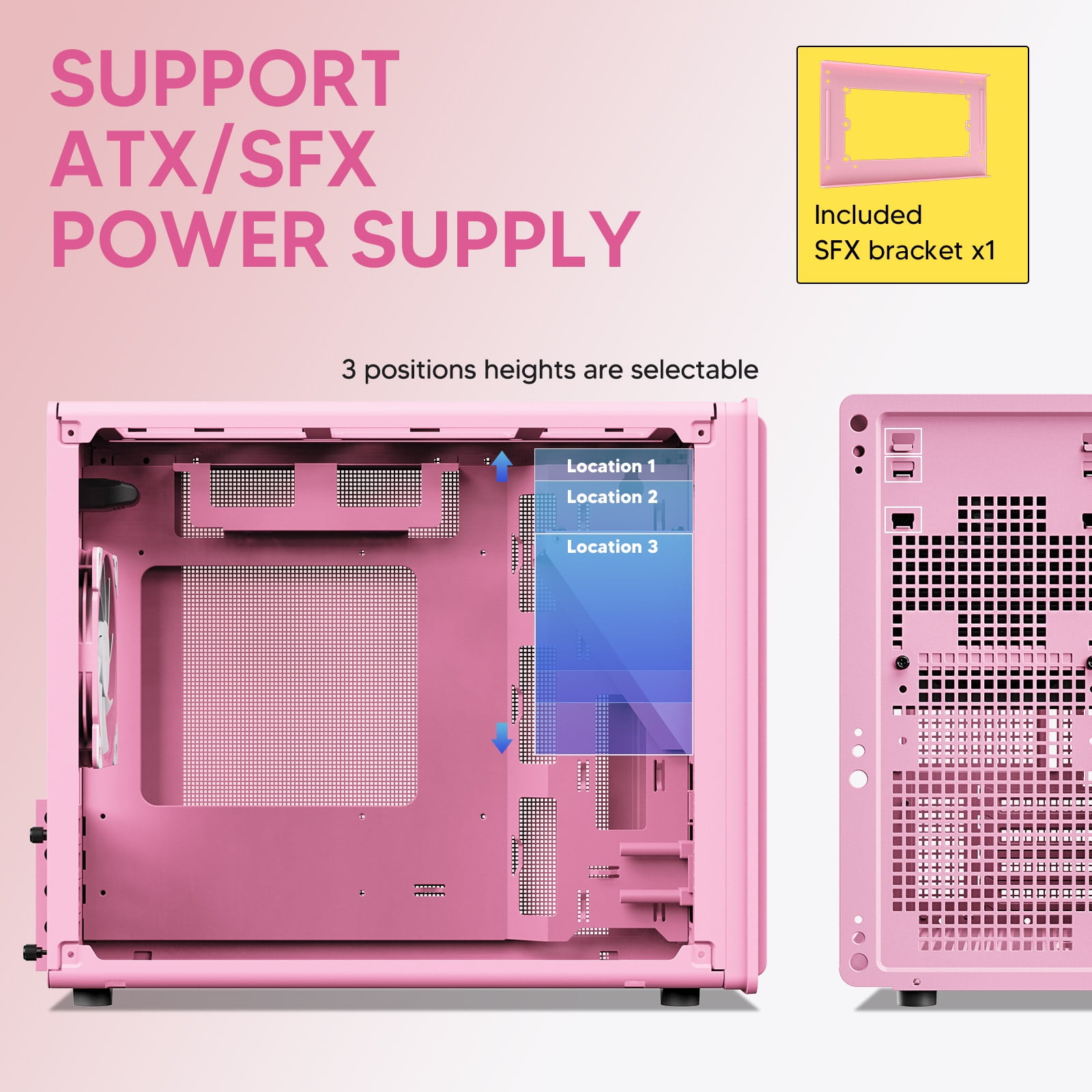 Vetroo M06 Micro-ATX/Mini-ITX Gaming PC Case, Compact High Airflow Mesh Mid Tower, Supports 5×120mm Fans & 240mm Liquid Cooling, GPU Up to 355mm, Adjustable PSU Mount, USB Type-C I/O - Pink