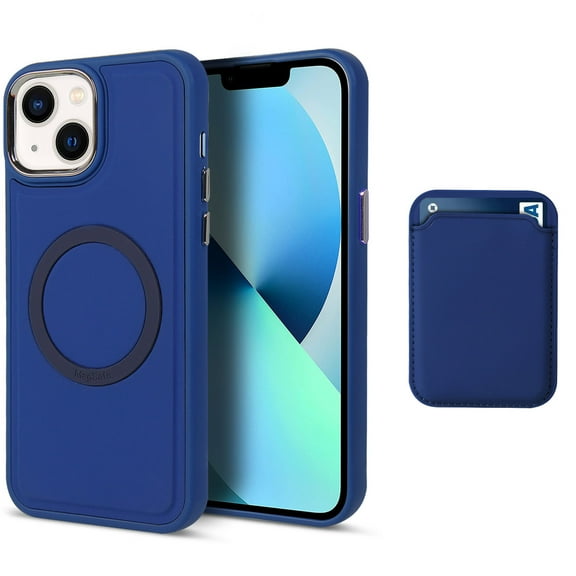 Silicone Magnetic Case for Apple iPhone 13,Compatible with MagSafe Charging,Built-in Removable Card Pocket,Anti-Scratch Shockproof Slim Thin Protective Phone Cover,Blue