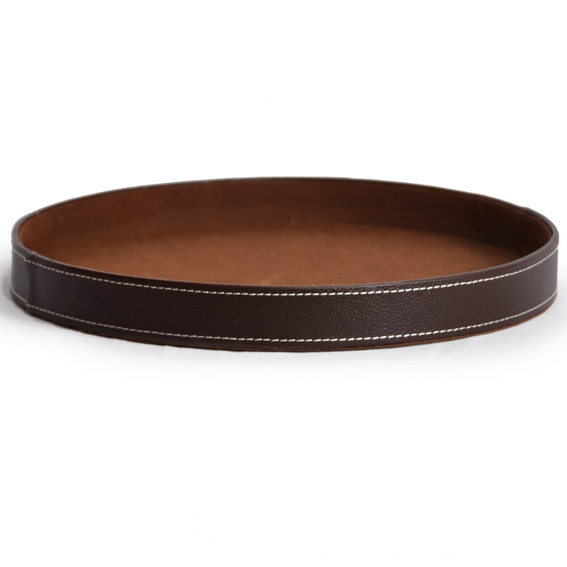 Roosevelt Round Faux Leather Serving Tray 13in Com