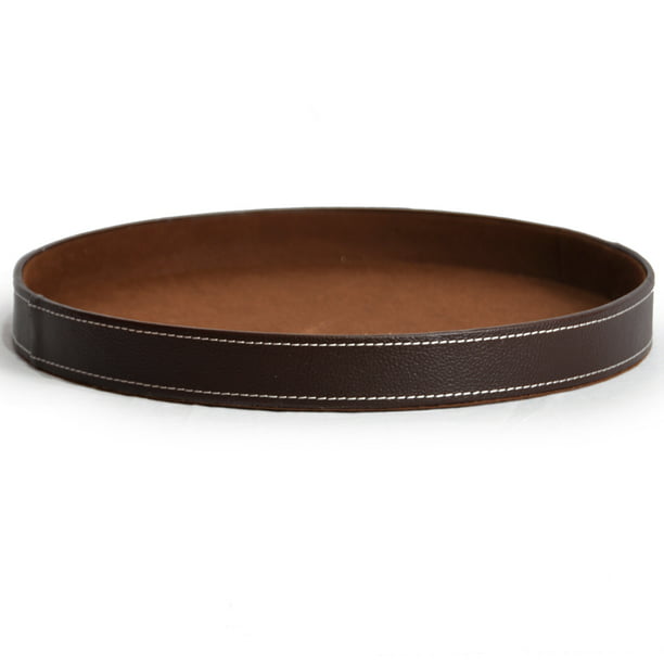 Roosevelt Round Faux Leather Serving, Round Leather Coffee Table Tray