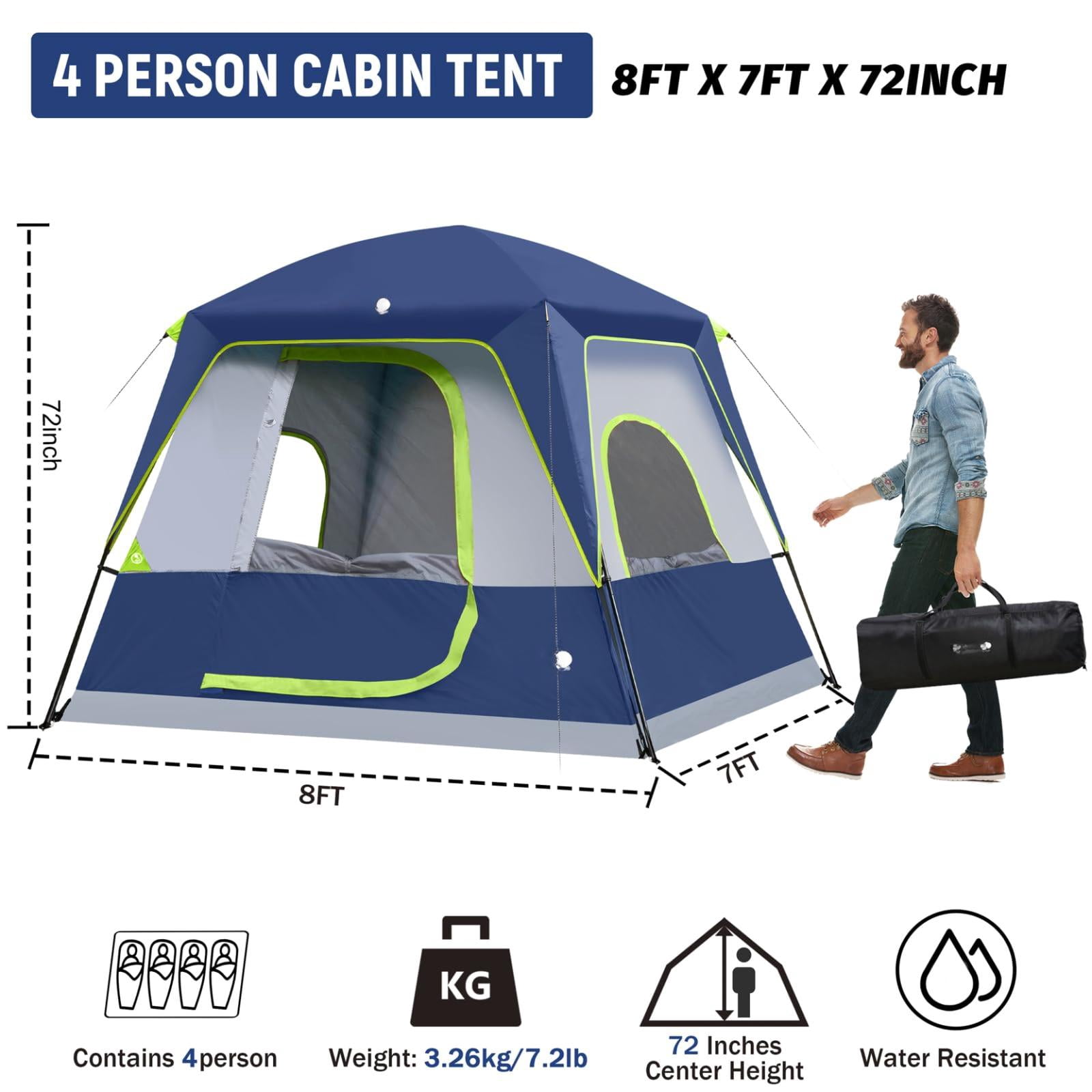 2/4/6/8 Person Tent  Portable Cabin Camping 4-person Easy Set Up Waterproof With Top Rainfly For Outdoor Camping/hiking