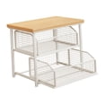 thumbnail image 2 of DimyFew Coffee Station Organizer Wooden Coffee Counter Shelf Iron Rack with Large Capacity Drawer for Cup Snack Tea Bag Storage Suitable for Dining Table Offi Double Layer, 2 of 8