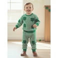 thumbnail image 6 of Loicainy Toddler Baby Boy Spring Outfits 3 6 12 18 24 Months 2T 3T Four-Leaf Clover Embroidery Long Sleeve Round Neck Pullover + Elastic Waist Stripe Pants 2 Pcs Clothes Set, 6 of 9