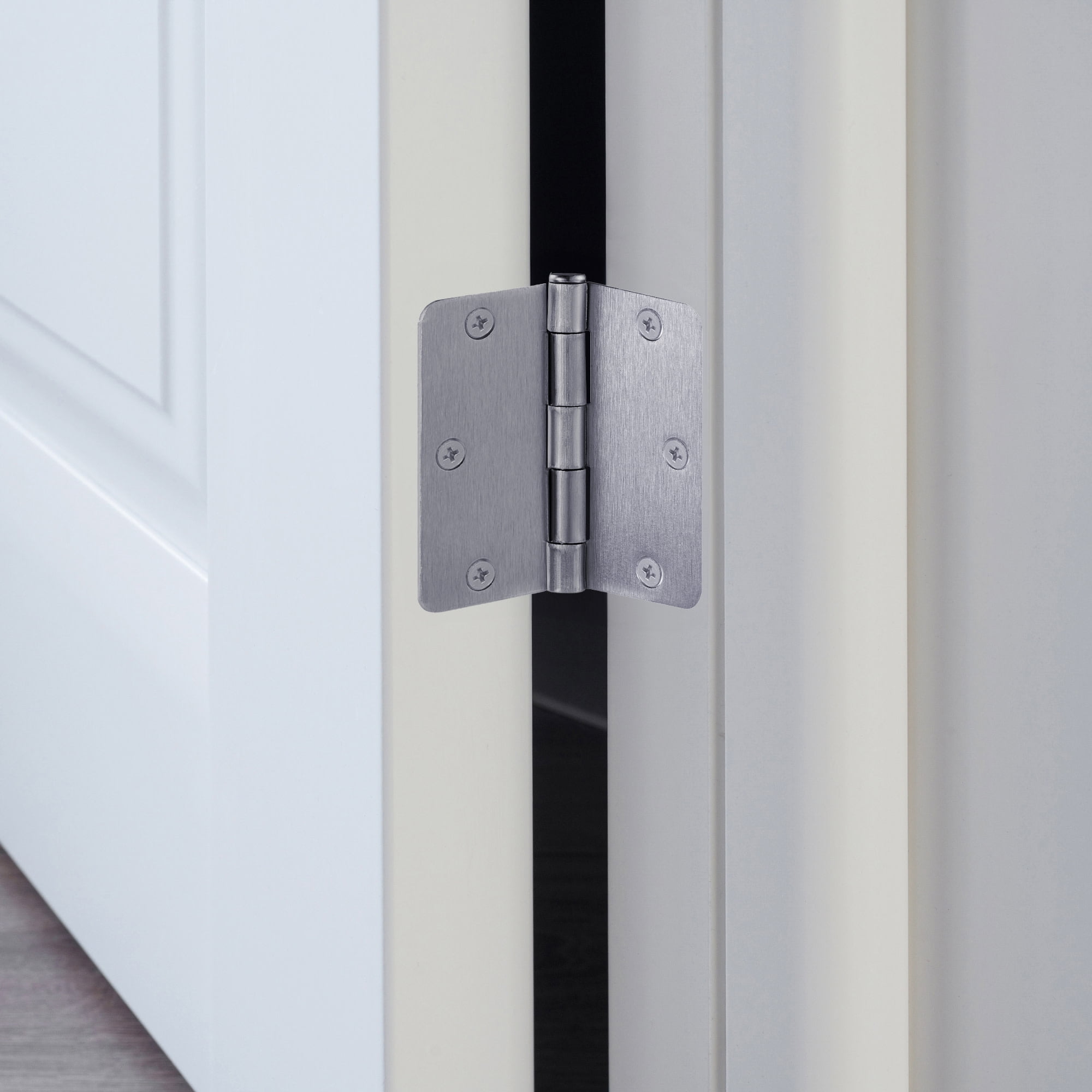 Brushed Chrome Steel Plain Bearing Door Hinge with Removable Pin, 3-1/2 x 3-1/2 in. 1/4 in. Radius, 3-Pack