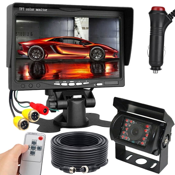 4PIN 7" HD Monitor IR Night Vision Rear View Reverse Backup Camera Kit for 12V-24V RV Bus Truck Trailer