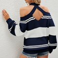 thumbnail image 4 of Women Cold Shoulder Halter Neck Sweater Striped Color Blocking Women Off Shoulder Top for Autumn Winter, 4 of 6