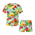 thumbnail image 4 of Mens 2 Piece Outfits Men's Two Piece Set Hawaiian Print Short Sleeve T Shirt and Shorts Spring Summer Leisure Sports Beach Style Stitching Print Green L, 4 of 4