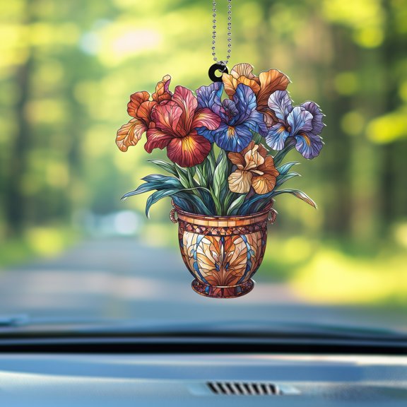Vibrant Iris Bouquet Suncatcher Ornament - Acrylic Window & Car Hanging Decoration, Colorful Flower Design, Perfect for Home Décor & Gift Idea