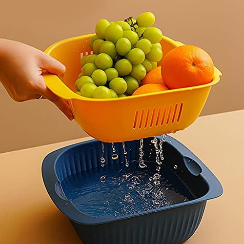 Panier de lavage de légumes à double couche en plastique Panier de vidange  Panier de lavage de légumes multifonctionnel Panier de légumes de fruits  Bassin de lavage de légumes 