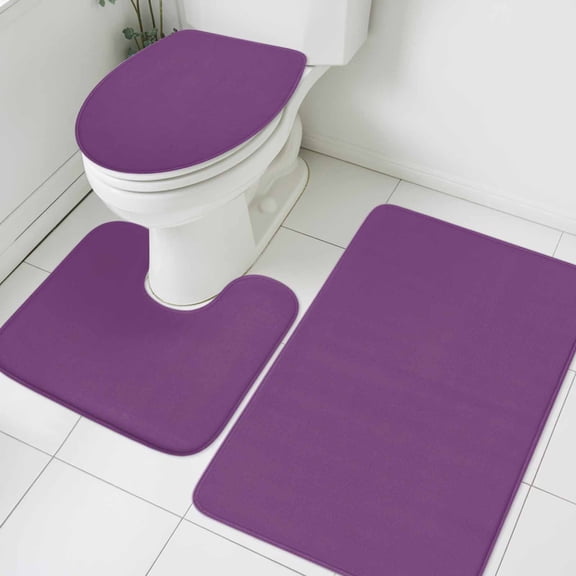 3 Piece Bathroom Rug Set, Purple Non Slip Bath Mat with Contour Toilet Mat and Lid Cover, Simple Background Modern Solid Color Monochrome Absorbent Soft Shower Mats for Bathroom