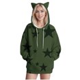 thumbnail image 2 of Htigea Cute Ears Hoodies for Women Star Print Long Sleeve Drawstring Hooded Sweatshirts Casual Loose Fit Pullover Tops Army Green S, 2 of 5
