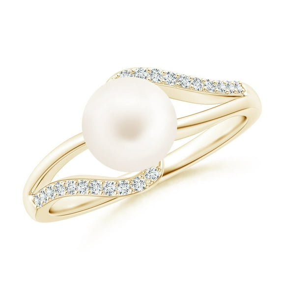 ANGARA Freshwater Cultured Pearl Ring with Bypass Shank in 14K Yellow Gold for Women | June Birthstone, Birthday, Anniversary, Jewelry Gift for Women | Pearl Ring