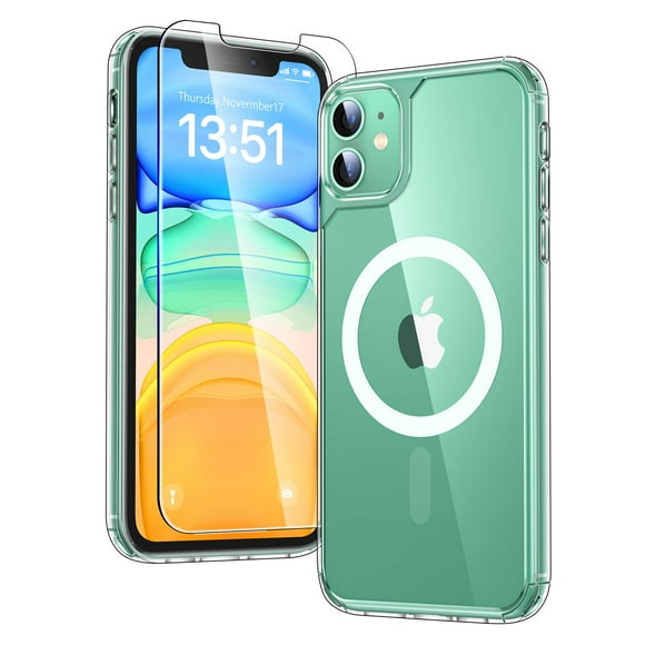 Funda de teléfono TAURI para iPhone 11 transparente con 2 protectores de pantalla HD