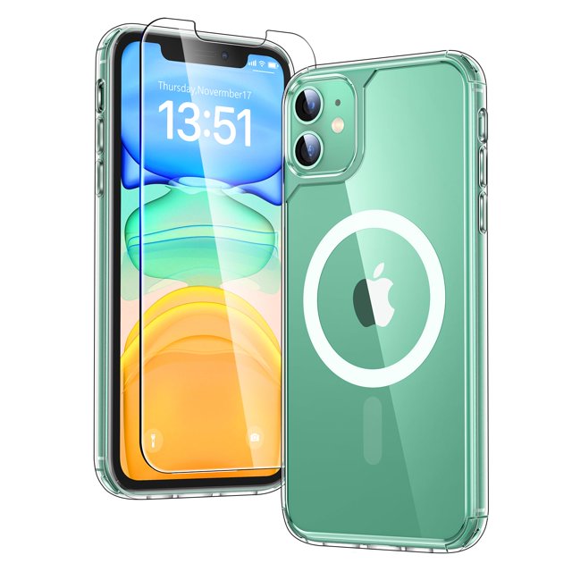 Funda de teléfono TAURI para iPhone 11 transparente con 2 protectores de pantalla HD