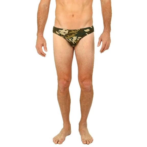 Uzzi Mens Brief Swimwear Colored Swim Suit Beachwear, Olive Camo, Size: Large