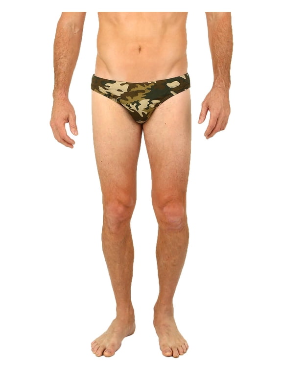 Mens Brief Swimwear Colored Swim Suit Beachwear, Olive Camo, Size: Small
