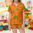 thumbnail image 2 of YUEHUA Girls Pajamas 2 Piece Summer Soft Silk Satin Short Sleeve Pajama Set Cute Pjs Sleepwear for Kids Size 2-13 Years, 2 of 4